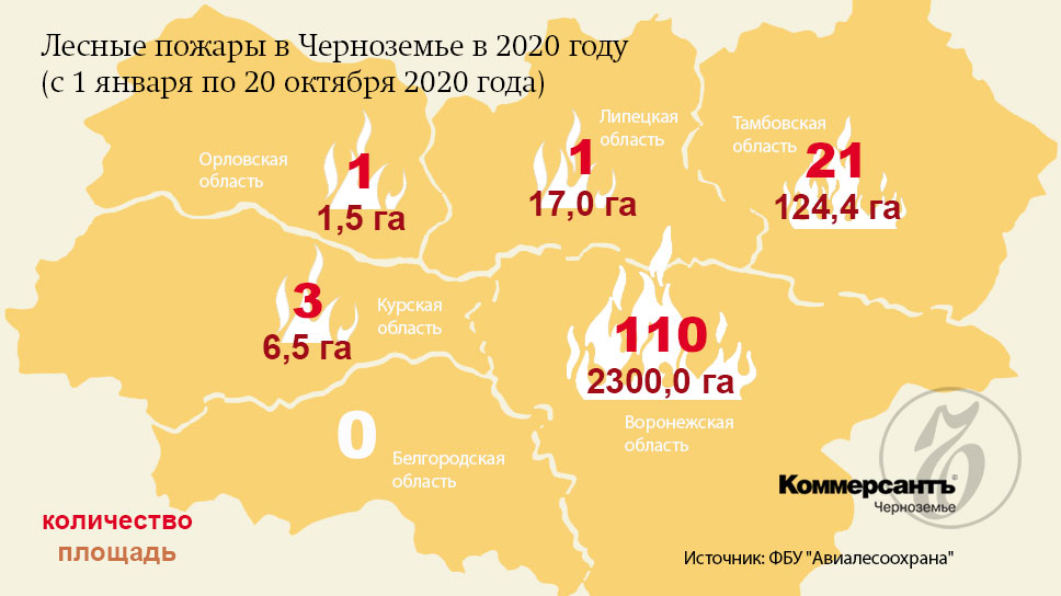 Лесные пожары в Черноземье в 2020 году (с 1 января по 20 октября 2020 года)